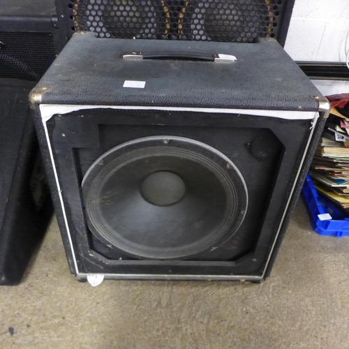 2127 - A quantity of speakers including Kustom KBA100 100w Mosfett bass amplifier, A Wharfdale Pro stage sp... 