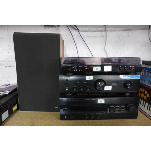 2130 - A quantity of stereo equipment including Yamaha DSP-A492 Natural Sound AV amplifier, a Denon PMA-520... 