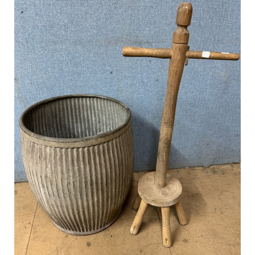 330 - A galvanised dolly tub and dolly peg