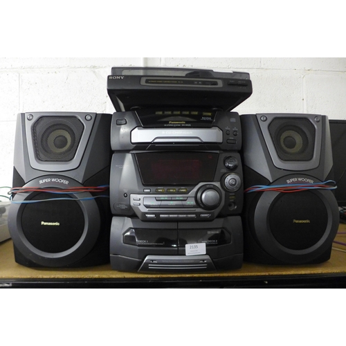 2135 - A quantity of stereo equipment including a Sony PS-J10 automatic stereo turntable system, Panasonic ... 