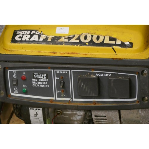 2374 - A Powercraft 2200LR OHV engine petrol driven  generator - AC 230V