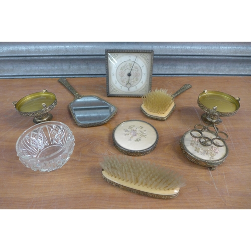 2271 - A quantity of Royal London household items including a clock, mirror, brushes, hair comb, etc.