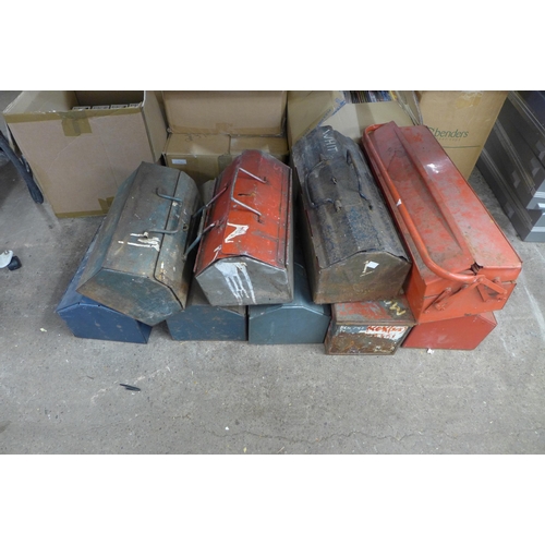 2294 - 9 Assorted empty metal tool boxes