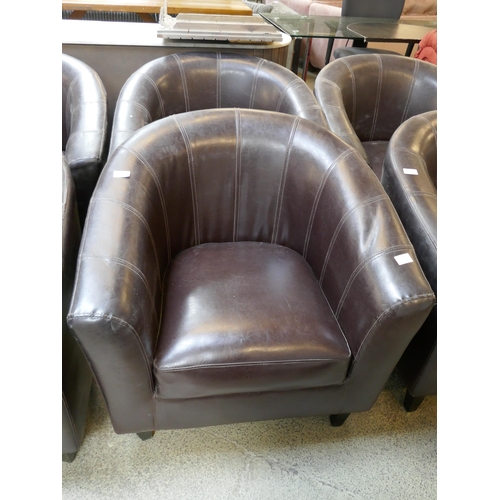 1568 - A pair of brown leather effect tub chairs