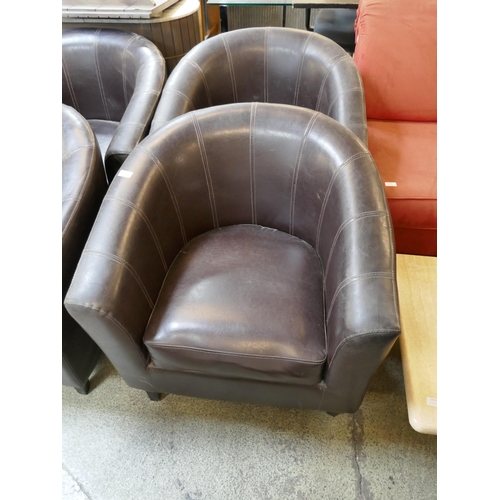 1569 - A pair of brown leather effect tub chairs