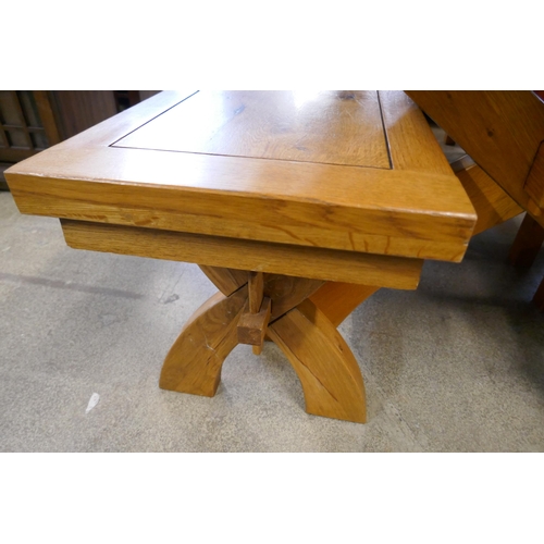 1572 - An oak dining table, three chairs and a bench