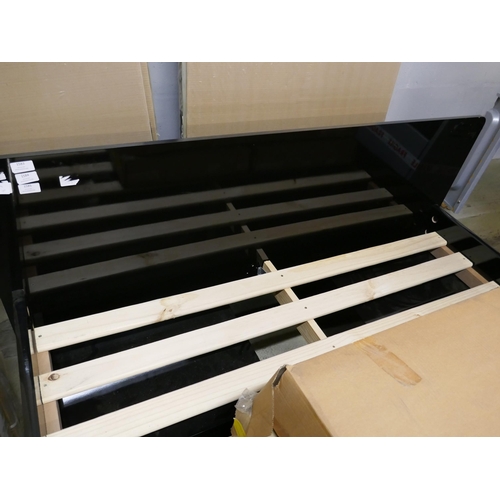 1583 - A black high gloss double bed frame with lamp tables and storage drawers  * This lot is subject to V... 