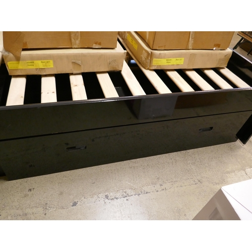 1583 - A black high gloss double bed frame with lamp tables and storage drawers  * This lot is subject to V... 