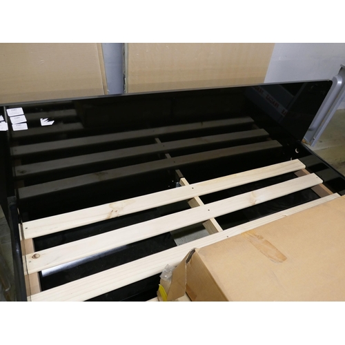 1584 - A black high gloss double bed frame with lamp tables and storage drawers  * This lot is subject to V... 