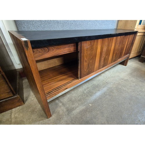 100 - A Merrow Associates rosewood, chrome and black vinyl topped sideboard. CITES A10 no. 24GBA10N1TEFQ