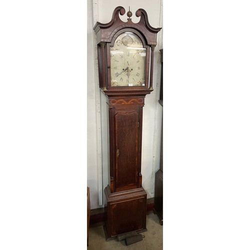 116 - A George III inlaid oak 8-day longcase clock, the painted dial signed Wilson, Nottingham