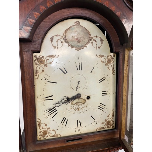 116 - A George III inlaid oak 8-day longcase clock, the painted dial signed Wilson, Nottingham