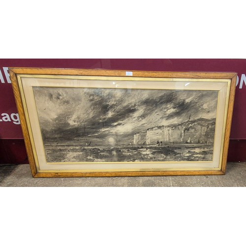 4 - George Sheffield (1839-1892), White Cliffs of Dover, charcoal, signed lower left, 49 x 115cms, frame... 