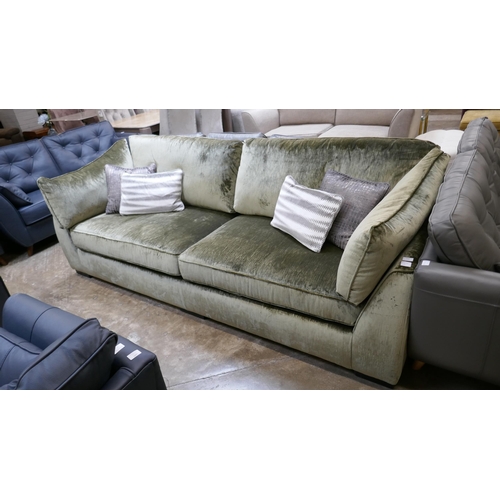 1308 - A Barker & Stonehouse moss green velvet four seater sofa RRP £1439