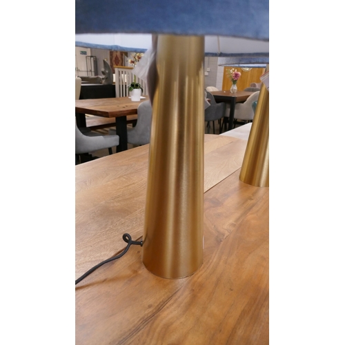 1313 - A pair of brass table lamps with pale blue shades