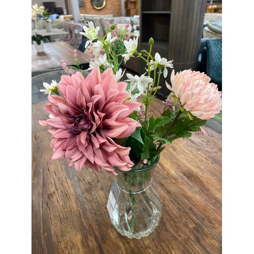 1328 - A Dahlia and Chrysanthemum arrangement in a glass vase, H 48cms (51357710)   #