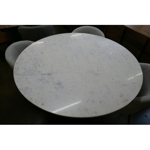 1333 - A marble and black steel circular dining table and four boucle chairs  *This lot is subject to VAT