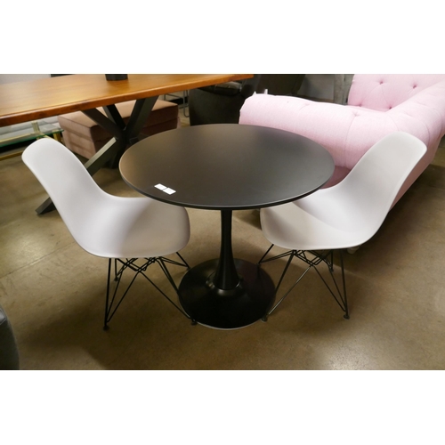 1346 - A black tulip table, 70cm with 2 Eiffel chairs