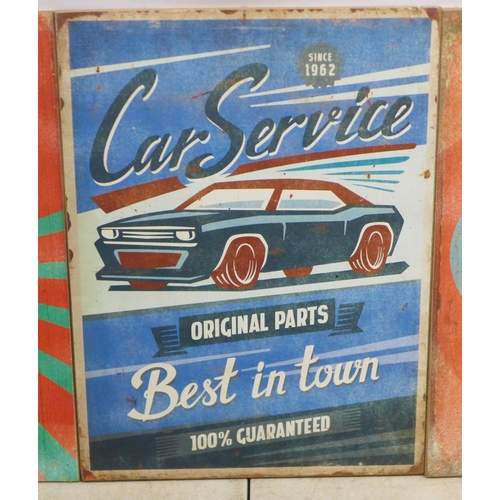 2100 - 3 motor vehicle related prints on boards including Gas Station, Classic Garage and Car Service