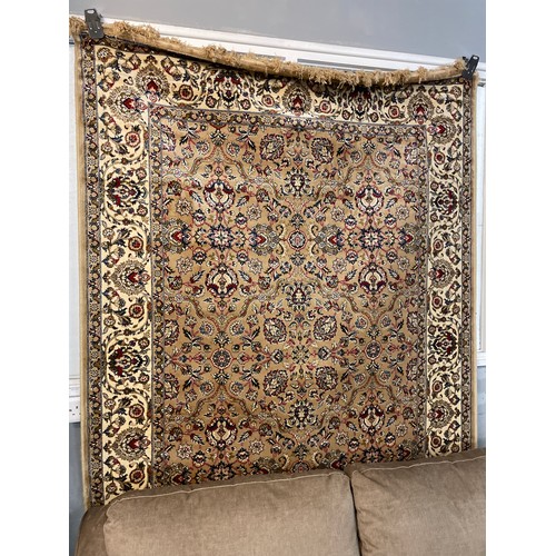 1364 - A gold grand full pile cashmere all over floral design rug, 230 x 160cm