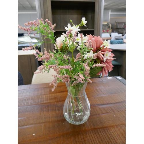 1369 - A Dahlia and Chrysanthemum arrangement in a glass vase, H 48cms (51357710)   #