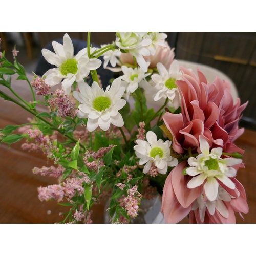 1369 - A Dahlia and Chrysanthemum arrangement in a glass vase, H 48cms (51357710)   #