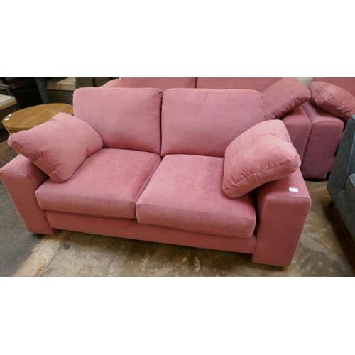 1374 - A crimson upholstered three seater sofa, two seater sofa and armchair