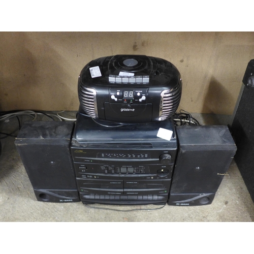 2145 - An MTEC stereo midi hi-fi system with speakers and a Groov-E portable stereo CD/radio/cassette recor... 