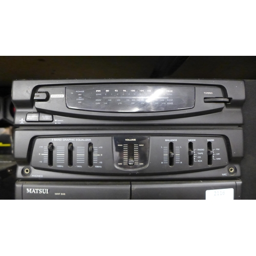 2149 - A Matsui MHF848 hi-fi system including a 3-band graphics equalizer, double cassette deck and compact... 