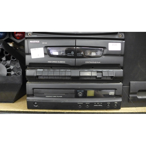 2149 - A Matsui MHF848 hi-fi system including a 3-band graphics equalizer, double cassette deck and compact... 