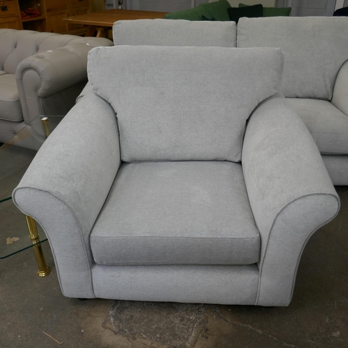 1408 - A grey upholstered three seater sofa and armchair