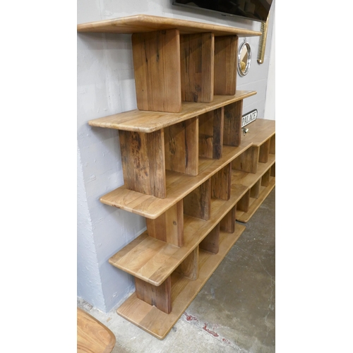 1418 - A hardwood and railway sleeper large open bookcase/room divider  *This lot is subject to VAT