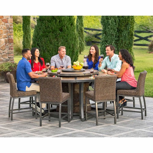 1426 - An Agio Brentwood eleven piece patio set with gas powered fire pit RRP £3219