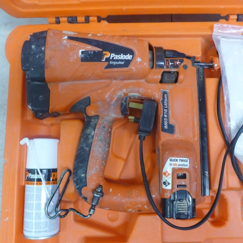 2024 - A Paslode Impulse IM65 F16 cordless nailer, 2 part used 16g viper nails fuel cells and Paslode Impul... 