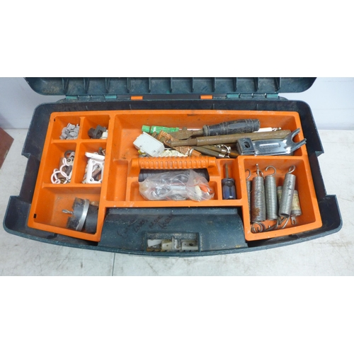 2047 - Two plastic tool boxes and a metal cantilever tool box with a quantity of hand tools