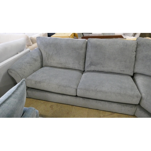 1449 - A pewter upholstered corner sofa