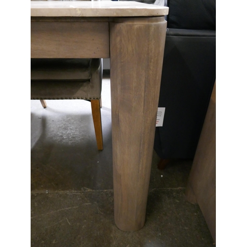 1452 - A Travertine dining table and four mink buttoned chairs  *This lot is subject to VAT