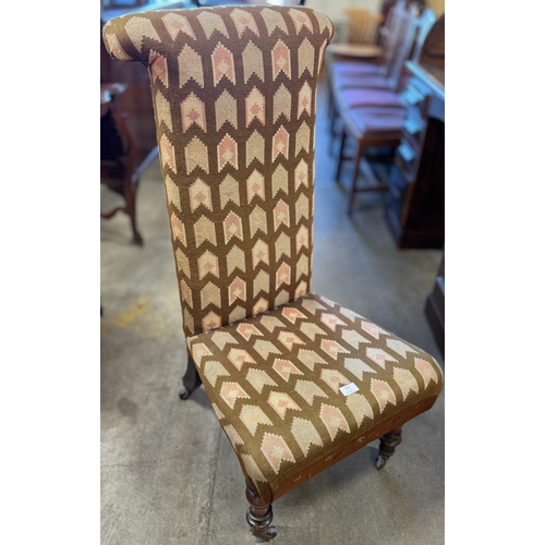 202 - A Victorian mahogany and fabric upholstered prie dieu