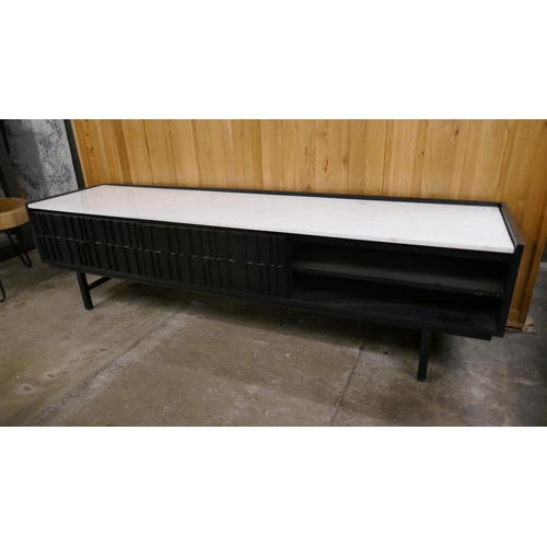 1493 - A bar code black and marble large TV stand  *This lot is subject to VAT