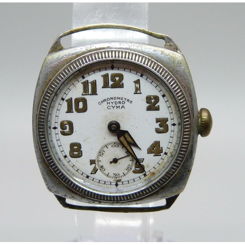 1032 - A mid 20th Century Cyma Hydra wristwatch, 30mm case, a/f