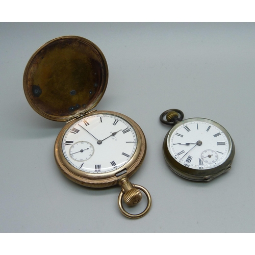 1033 - A lady's .800 silver fob watch and an Elgin USA full-hunter gold plated pocket watch