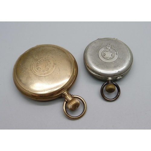 1033 - A lady's .800 silver fob watch and an Elgin USA full-hunter gold plated pocket watch