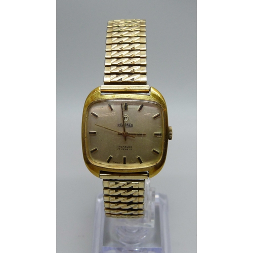 1037 - A Roamer 17 jewels wristwatch with TV screen dial, 31mm case