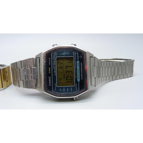 1045 - A vintage Casio Lithium 5 alarm chronograph wristwatch and a Seiko Quartz day date Barclays National... 