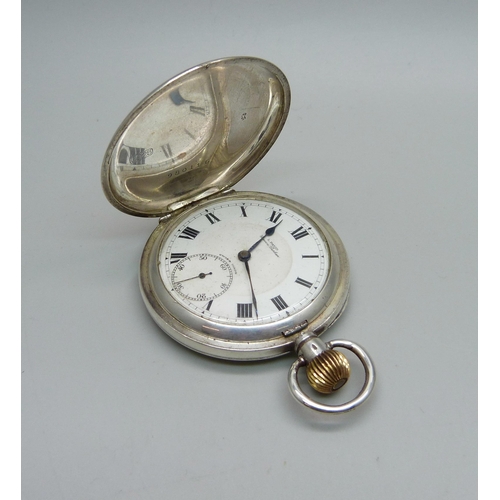 1050 - A 0.925 silver full hunter pocket watch, the dial marked L. Pavid