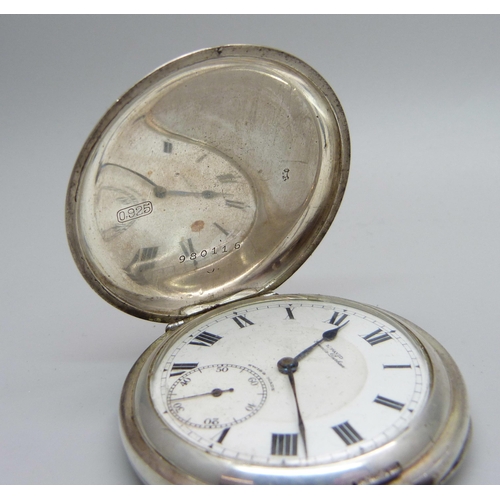 1050 - A 0.925 silver full hunter pocket watch, the dial marked L. Pavid