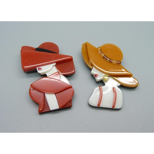 1053 - Two Art Deco style plastic brooches and one other a/f - not pictured