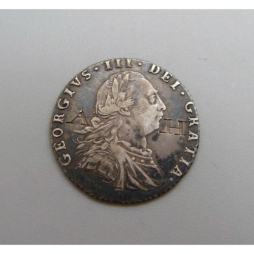 1054 - A George III 1787 sixpence coin