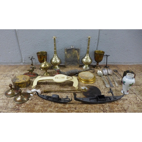 1078 - A taxidermy crocodile, Indian metalwares, etc. **PLEASE NOTE THIS LOT IS NOT ELIGIBLE FOR IN-HOUSE P... 