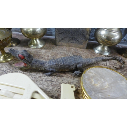 1078 - A taxidermy crocodile, Indian metalwares, etc. **PLEASE NOTE THIS LOT IS NOT ELIGIBLE FOR IN-HOUSE P... 